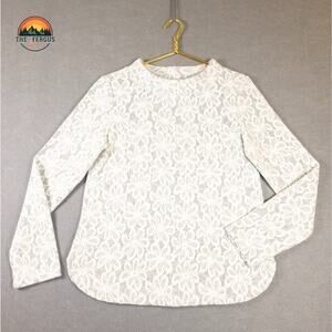 Halogen Sweat Shirt Blouse Top White Gray Long Sleeve Floral Women's Size Medium